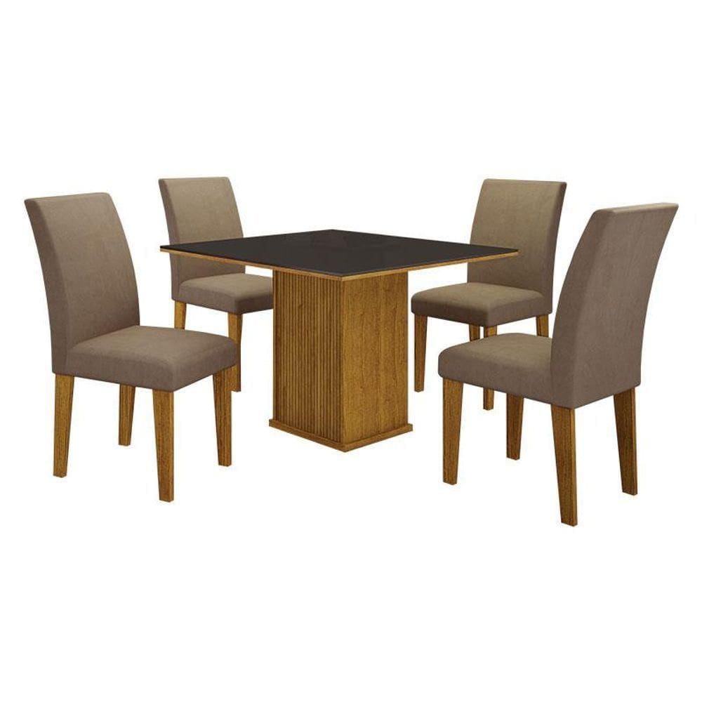 Mesa De Jantar Napoli 90x90 Reto Freijó Decor Com 4 Cadeiras Mdf Freijó Joli Camurça - Leifer Móveis