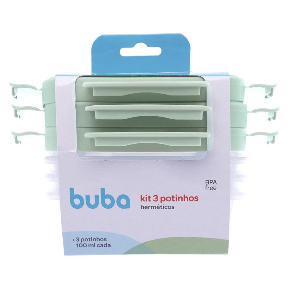 Kit 3 Potes Herméticos Buba Com Trava Antivazamento Verde