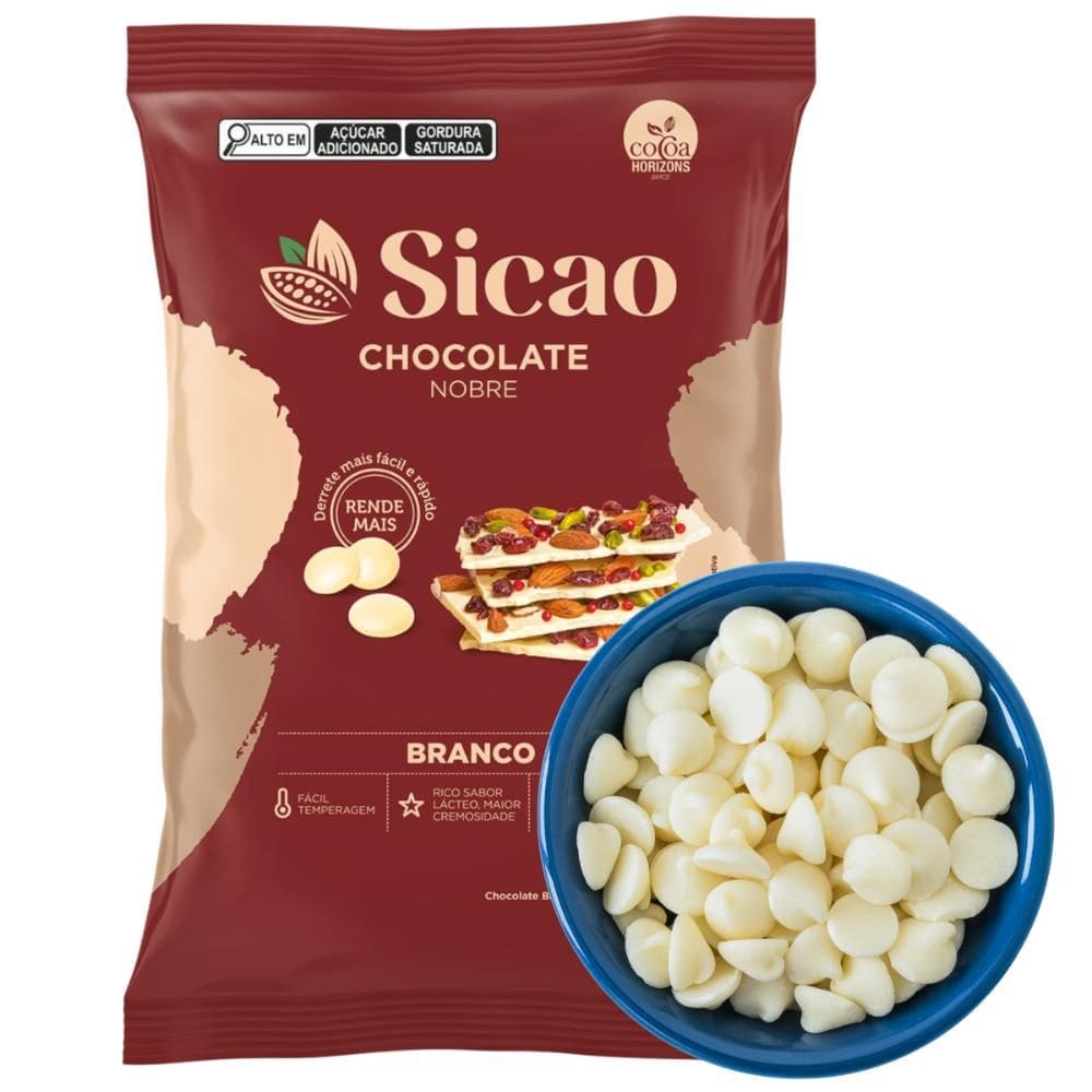 Chocolate Nobre Em Gotas Branco 2,05 KG Sem Glúten Cobertura e Recheio Sicao