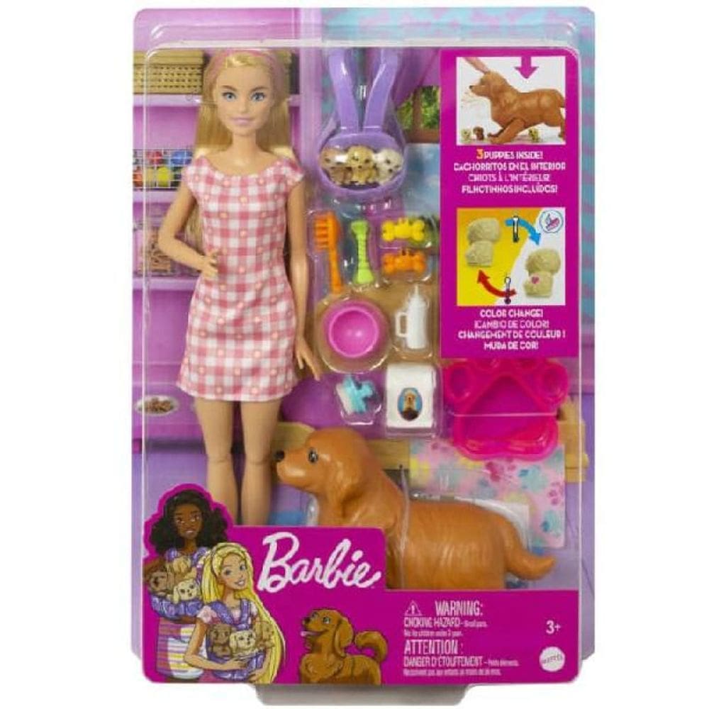 Barbie Conjunto Cachorrinhos Recem Nascidos Loira Mattel HCK75