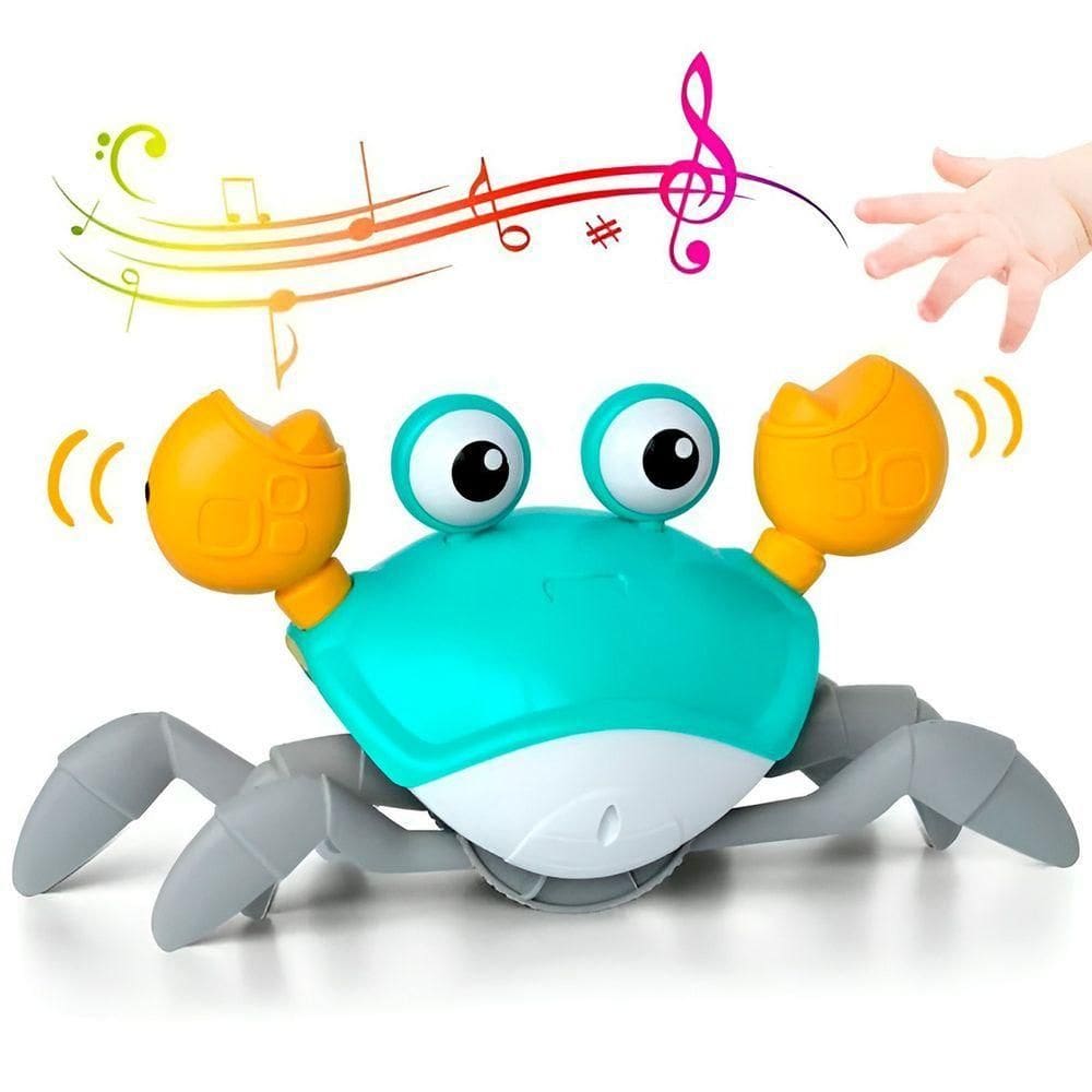 Caranguejo Fujão Brinquedo Bebê Infantil Musica Diversão - Com Luzes Led Para Estimular O Engatinhar verde água