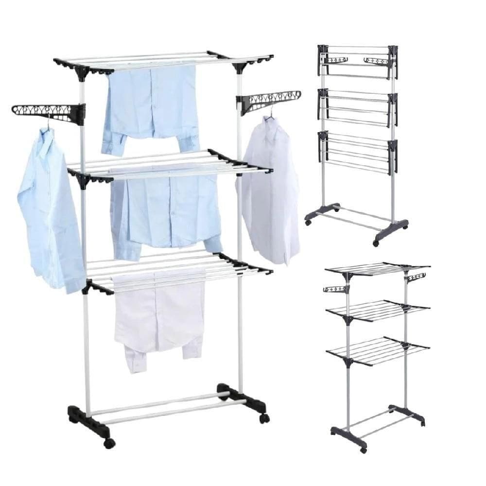 Varal Roupas Grande 3 Andares De Chão Dobrável C/ Rodas