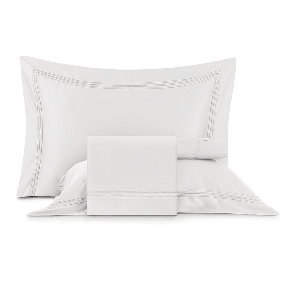 Jogo De Cama Queen Bordados Em Cetim 300 Fios Essenza Branco