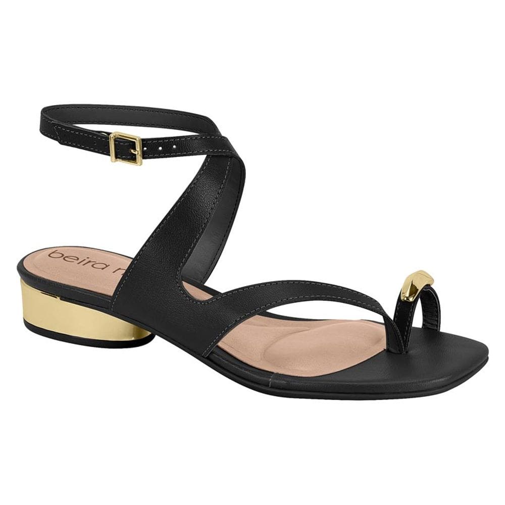 Sandália Feminina Beira Rio Rasteira Moderna Detalhe Dourado