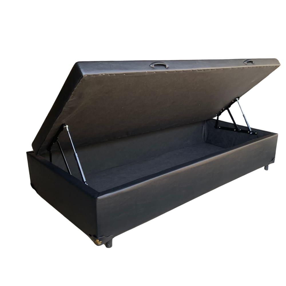 Cama Box Baú Solteiro Sintético Preto Com Pistão A Gás - Imperium do Sono
