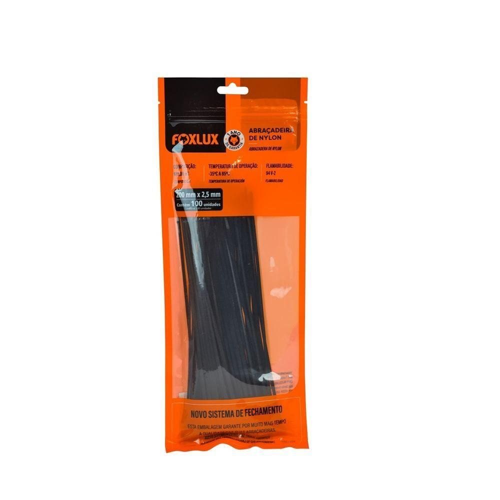 Abraçadeira De Nylon Foxlux 200mmx2.5mm Preto