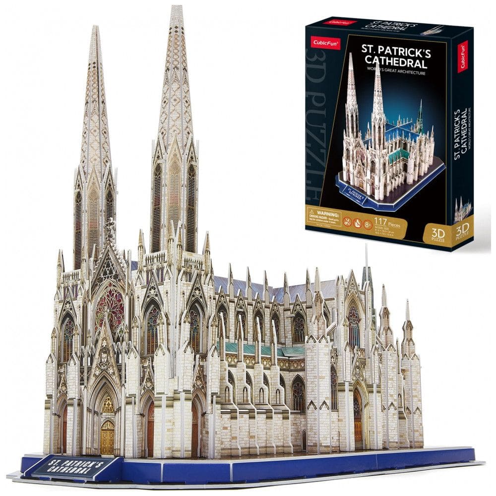 Quebra Cabeças 3D Arquitetura Catedral de São Patricío para Crianças e Adultos, 117 Peças, CUBICFUN, Branco