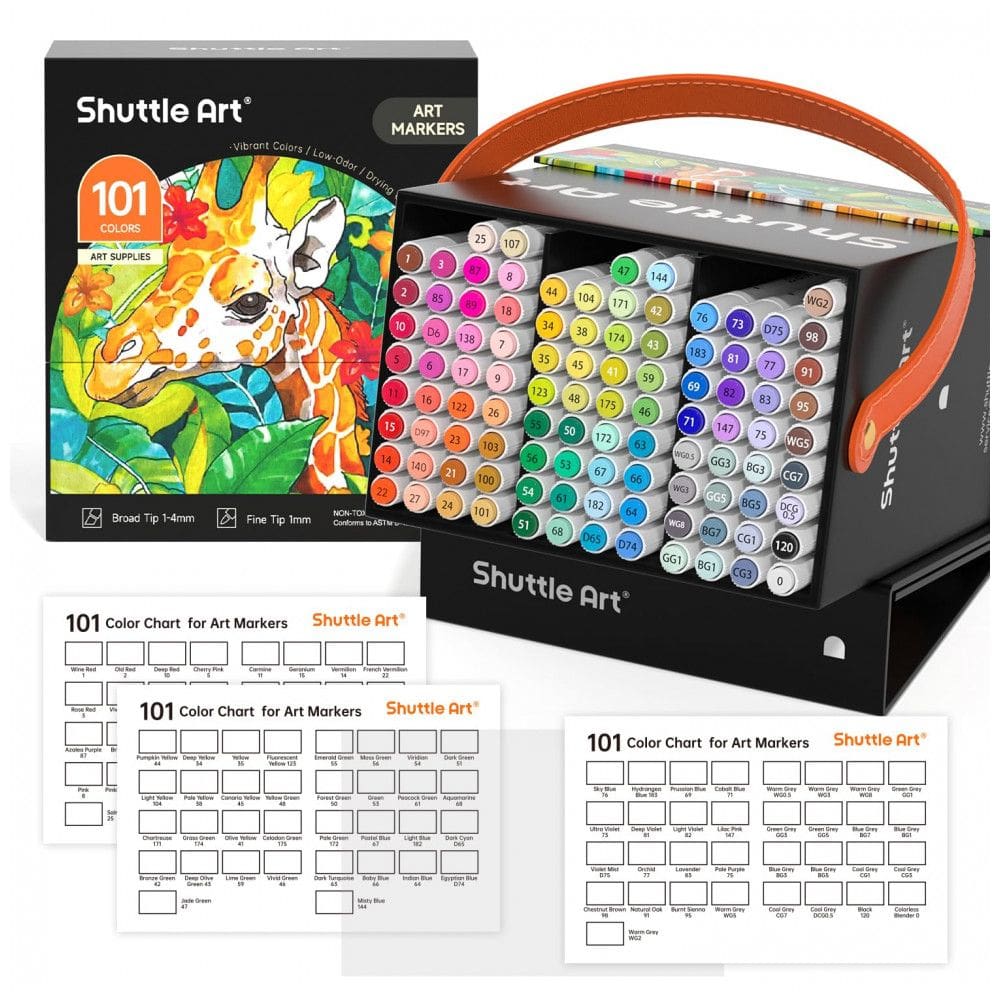 Conjunto de Canetas Artisticas 101 Cores à Base de Álcool de Ponta Dupla para Adultos e Criação de Cartões, Shuttle Art