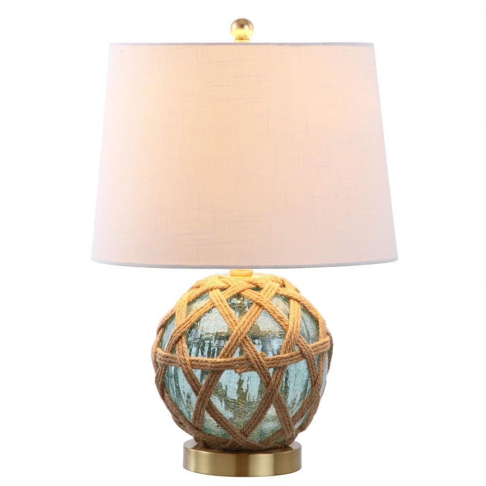 Abajur Luminária de Mesa em Vidro e Corda, Estilo Costeiro e Contemporâneo com 54 cm de Altura para Quarto, Sala de Estar e Escritório