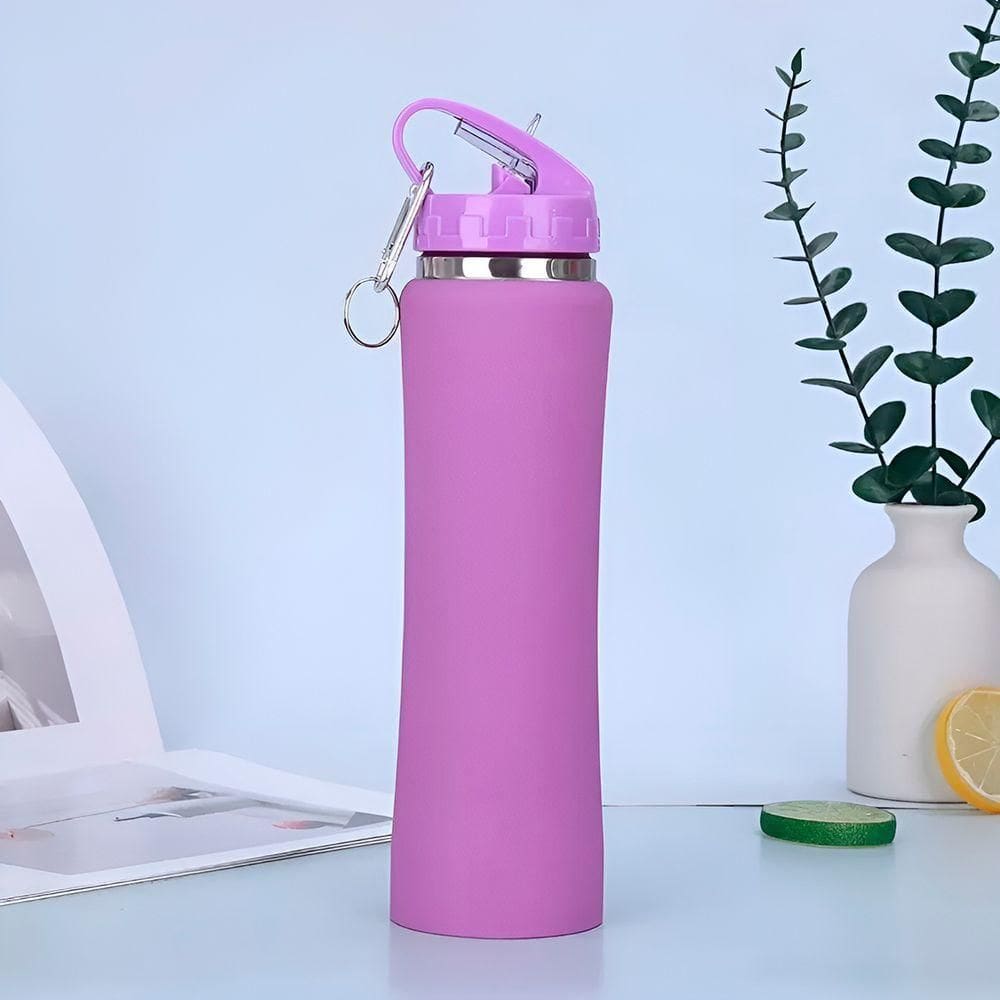 Garrafa Térmica De Bico Canudo Chaveiro 750ml Aço Inox roxo