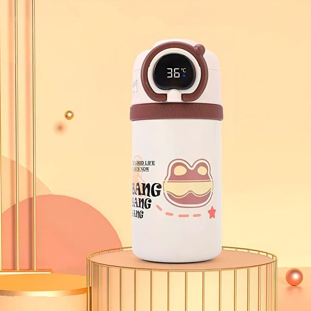 Garrafa Squeeze Copo Térmico Infantil Tela Digital Termômetro branco