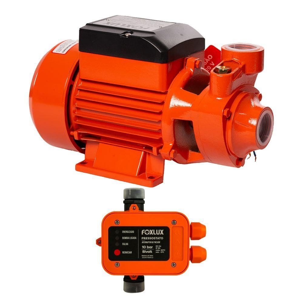 Kit Bomba D`água Periférica + Pressostato Foxlux 1-2cv 110V