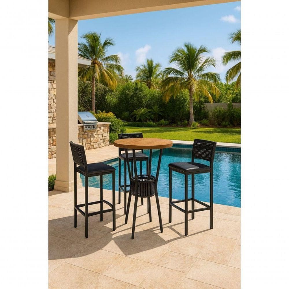 Mesa Bistrô Redonda Com Cooler 3 Banquetas Náutic - Solara