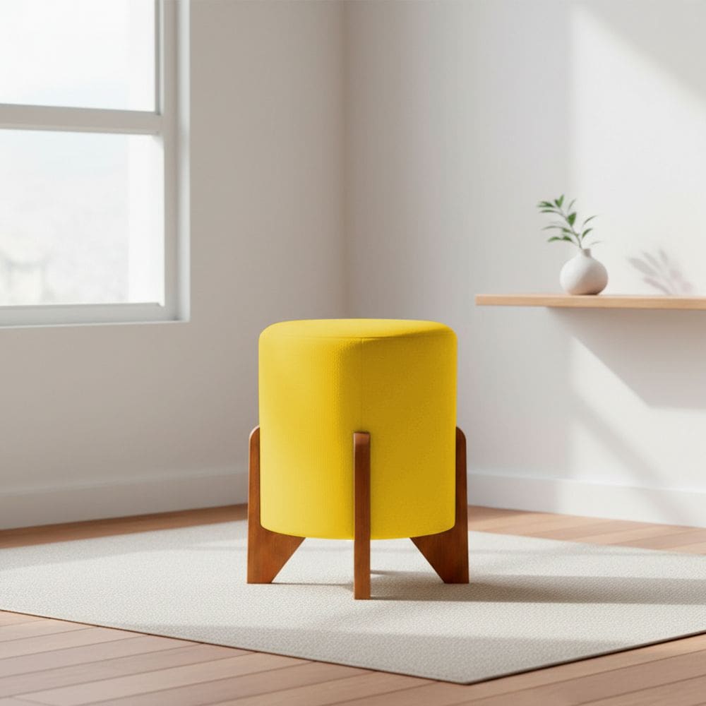 Puff Decorativo Eloah Redondo Assento Extra para Sala Quarto Suede  Pufe com Pés de Madeira