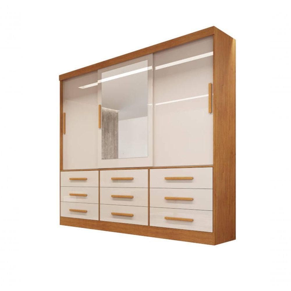 Guarda-roupa Casal 3 Portas Espelho 9 Gavetas Urim Bianchi