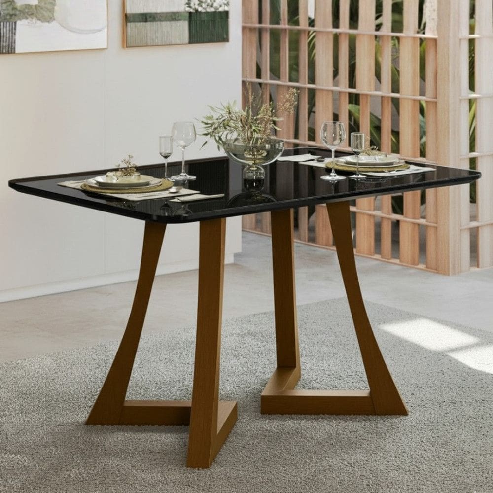 Mesa de Jantar 136cm com Tampo de Vidro Ana Sonetto
