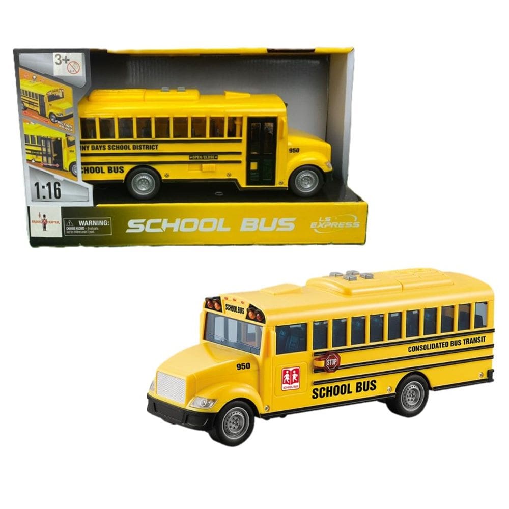 Ônibus Escolar Americano Fricção Luz e Som - Escala 1:16