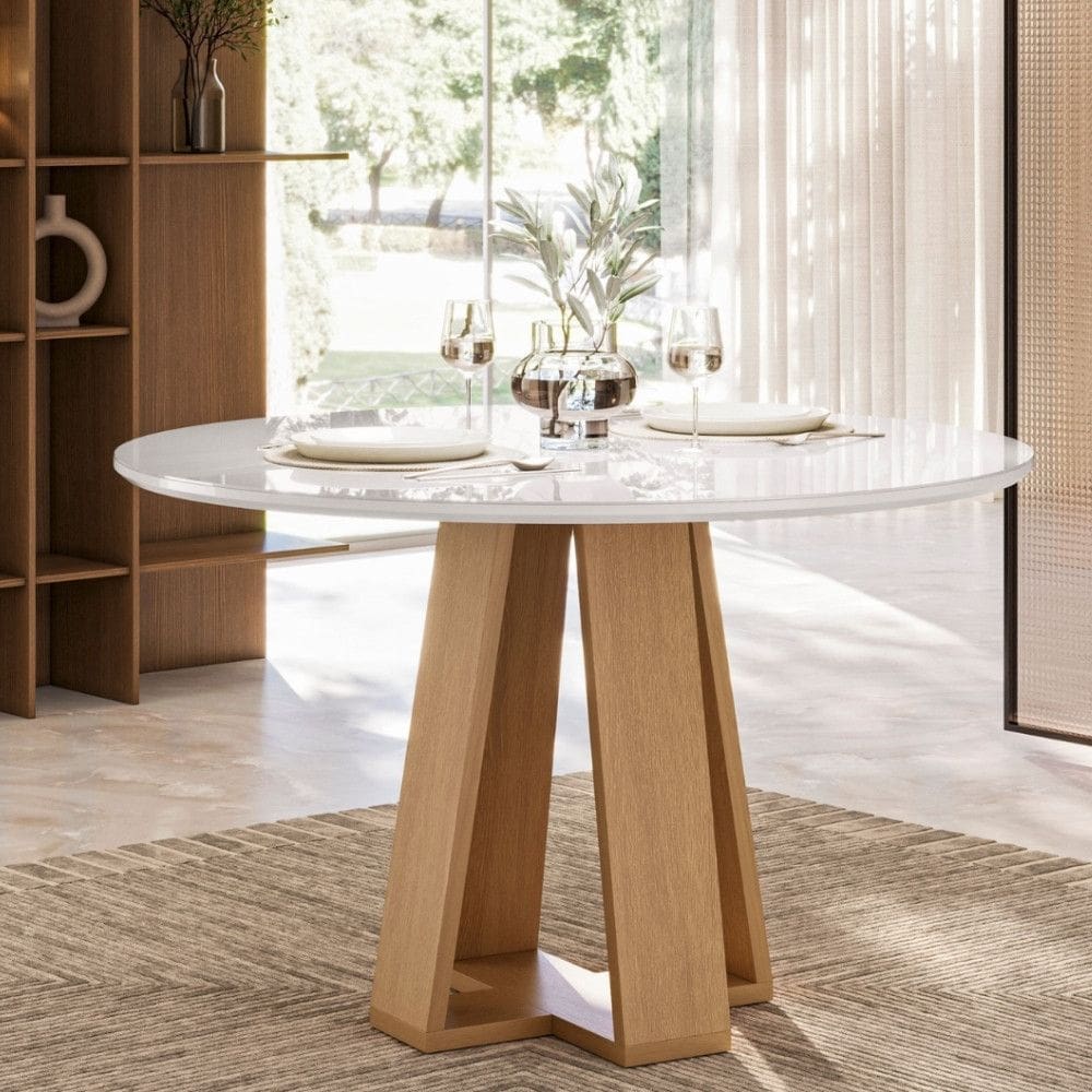 Mesa de Jantar 90cm com Tampo de Vidro Estilo Sonetto