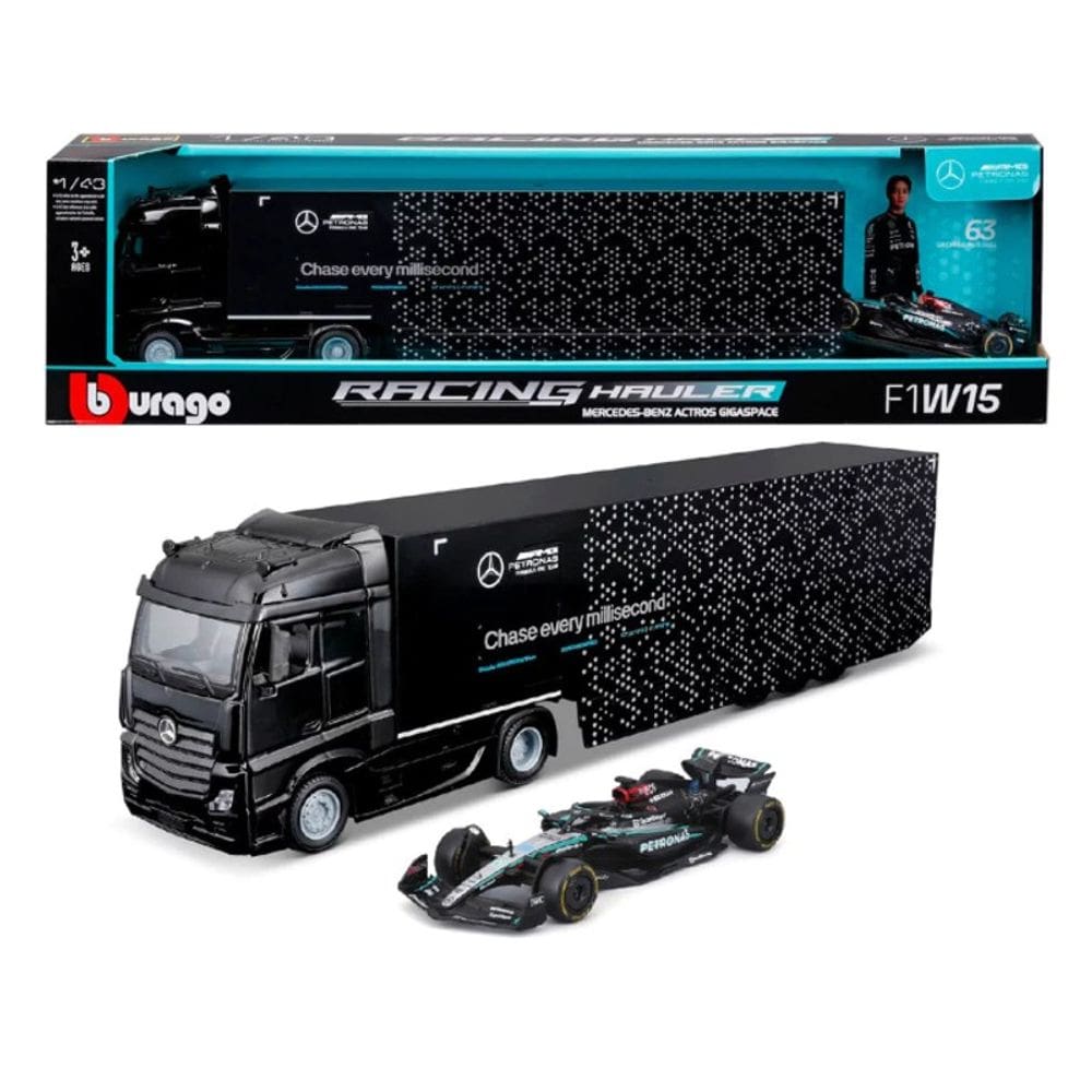 Caminhão Mercedes Actros Gigaspace com Carrinho 1:43 F1W15 Russell - Burago