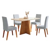 Conjunto Sala de Jantar Mesa 1,20m com vidro Anjos 4 Cadeiras Linho Milano Viero