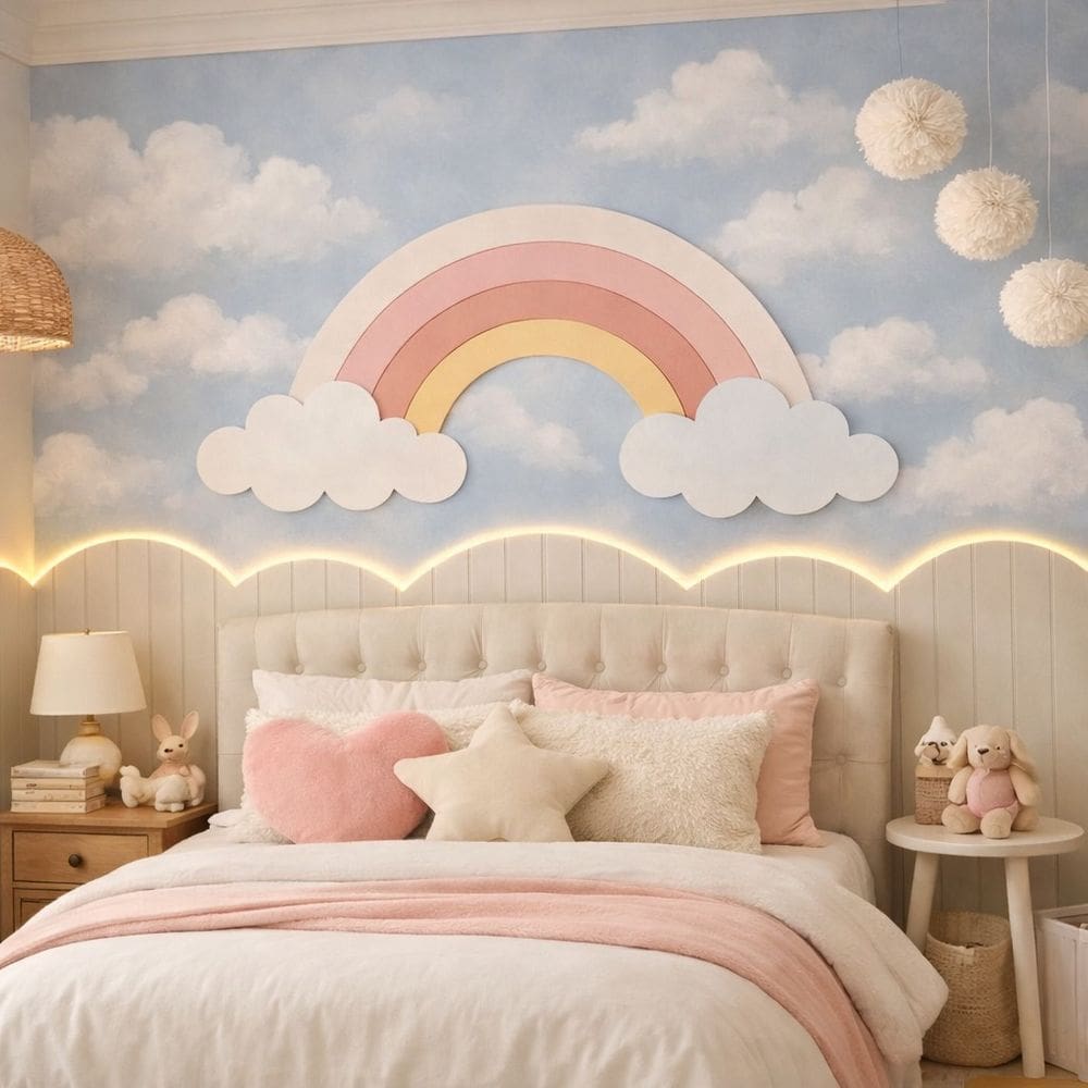 Arco-íris MDF Cru Decoração Quarto Infantil Quarto Bebê Painel Decoratico Festa Brinquedoteca