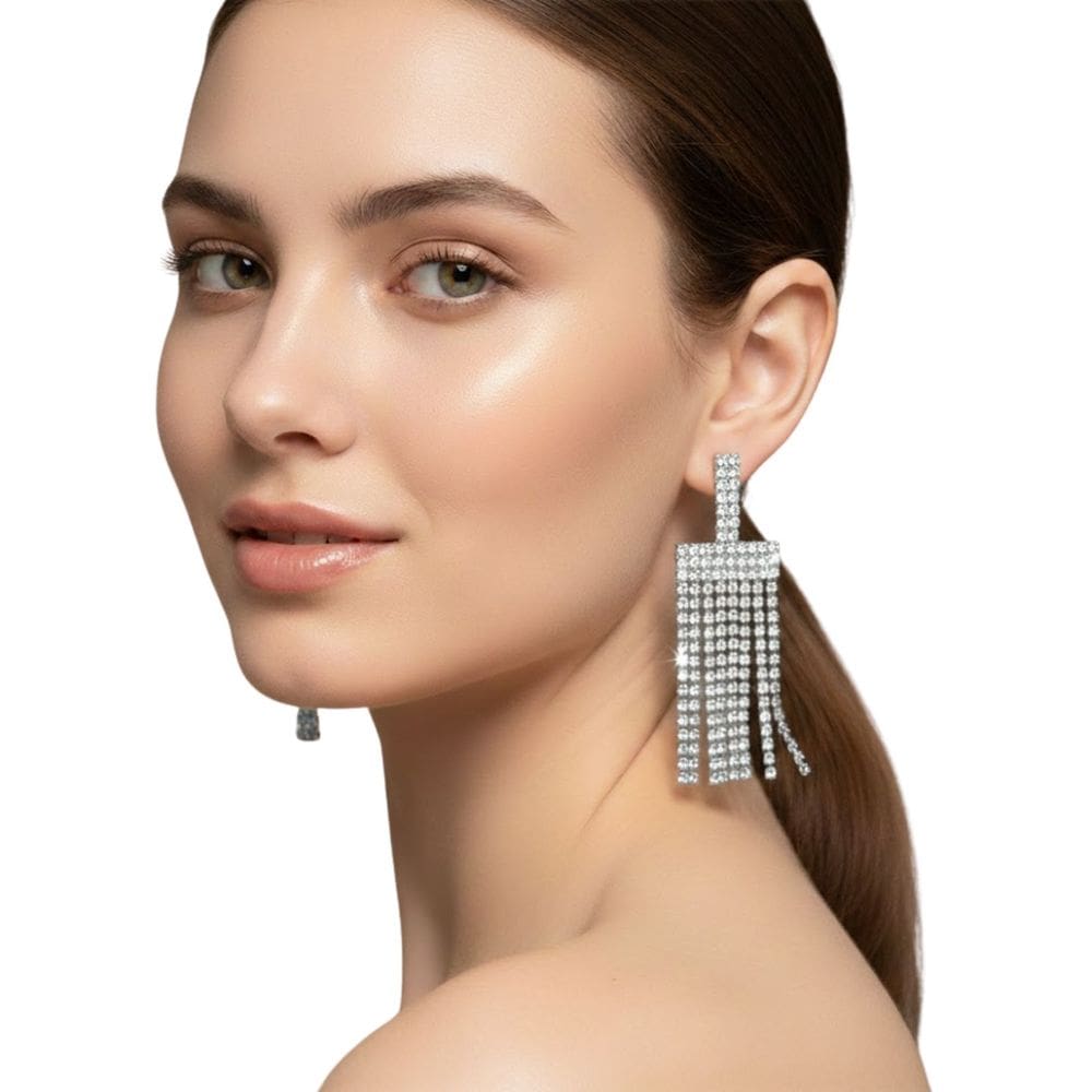 Brinco Feminino Franja Strass Brilhante Festa Luxo