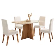 Conjunto Sala de Jantar Mesa 1,20m com vidro Anjos 4 Cadeiras Veludo Milano Viero