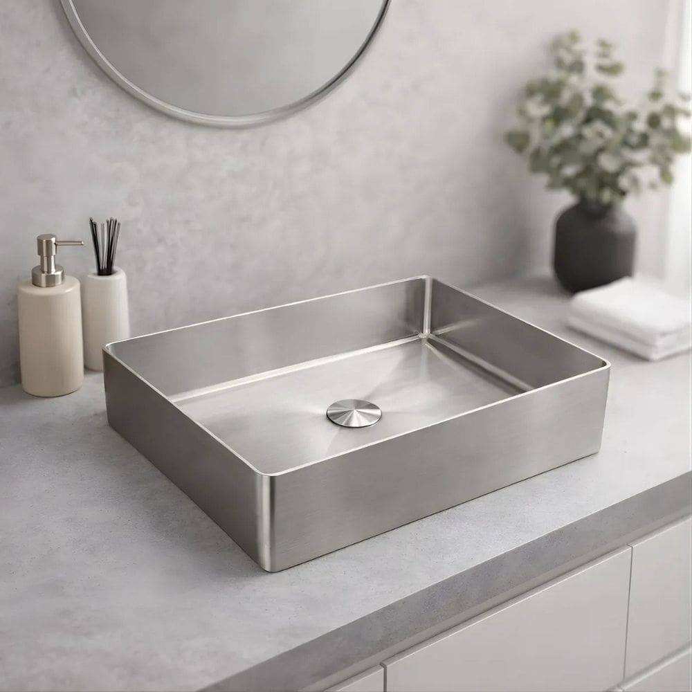 Cuba Inox Retangular para Banheiro Prata Aço Inox 304 Ralo com Click Prata