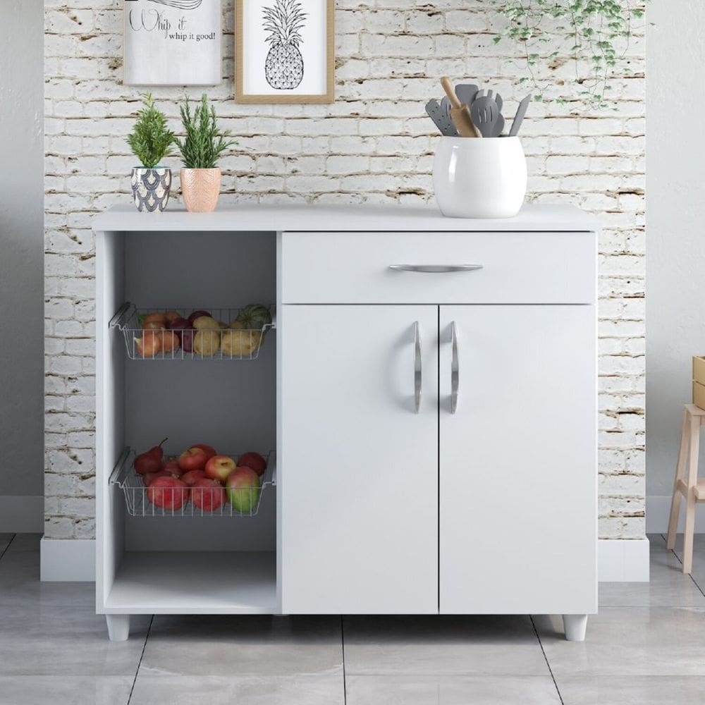 Fruteira para Cozinha 2 Portas 1 Gaveta 2 Cestos Amanda New Branco Brilho