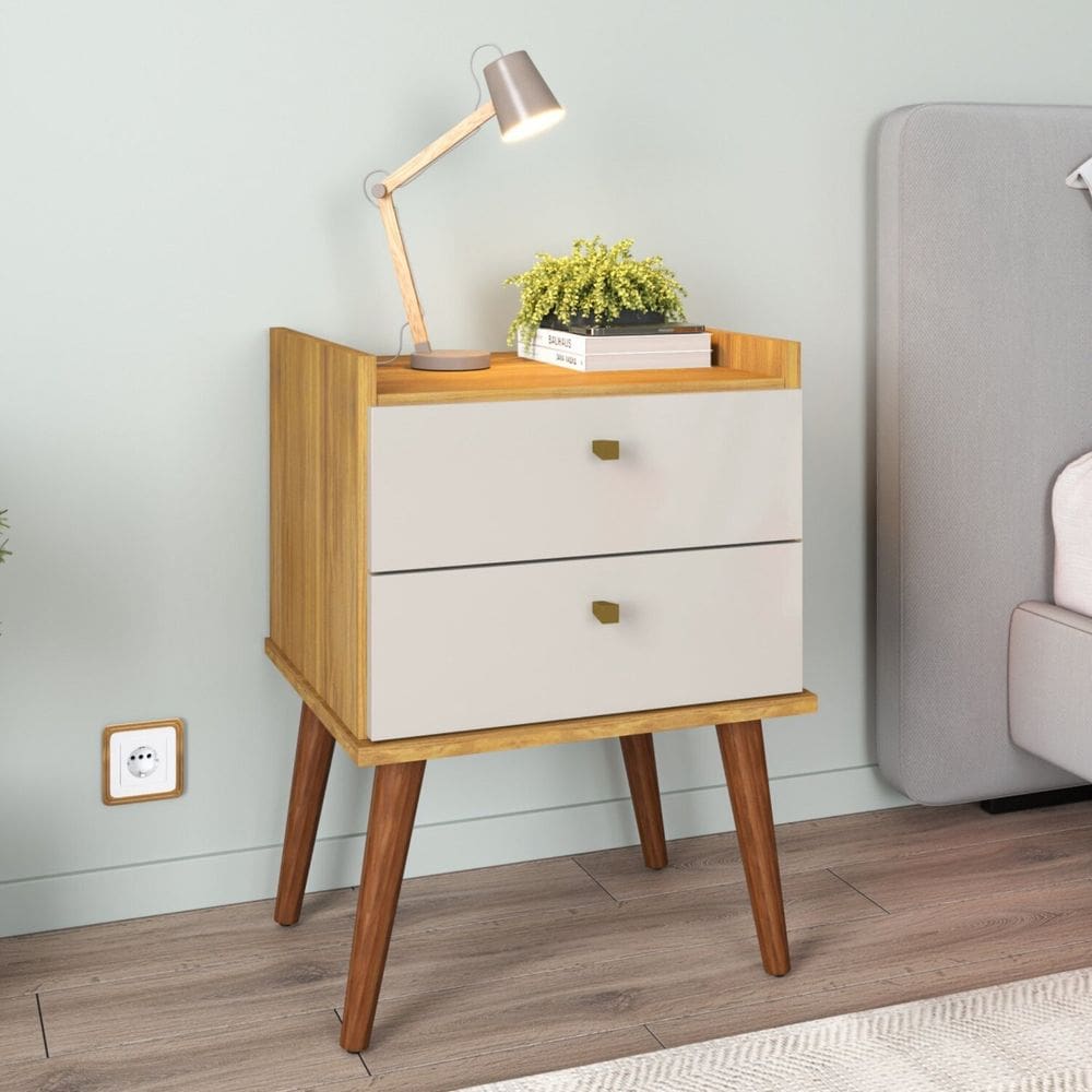 Mesa de Cabeceira 2 Gavetas Aroma FREIJO COM OFF WHITE
