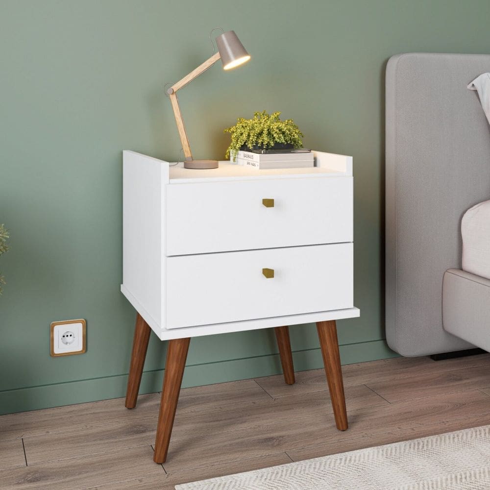 Mesa de Cabeceira 2 Gavetas Aroma Branco