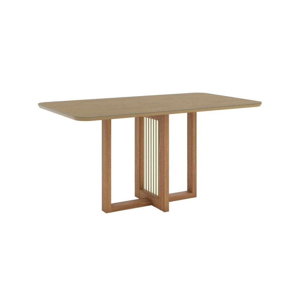 Mesa Natalí 120cm Canto Arredondado com Vidro Marrom