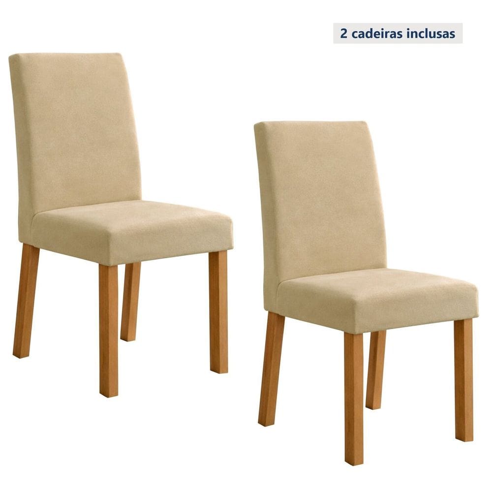 Kit com 2 Cadeiras para Sala de Jantar Laini Amêndoa Clean/Naturalle Creme