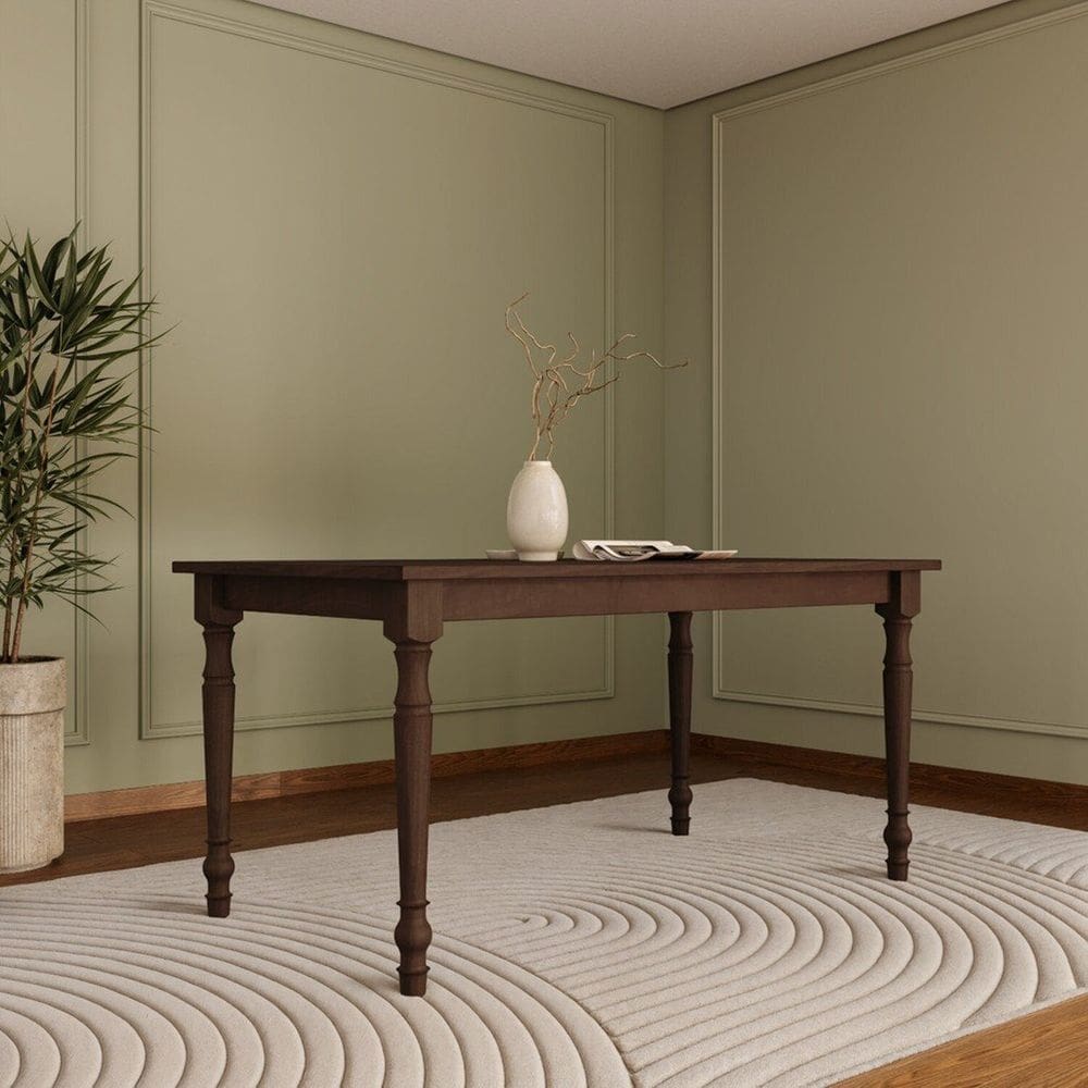 Mesa de Jantar Retangular 160cm para 6 Lugares 100% Madeira Maciça Rubi Café