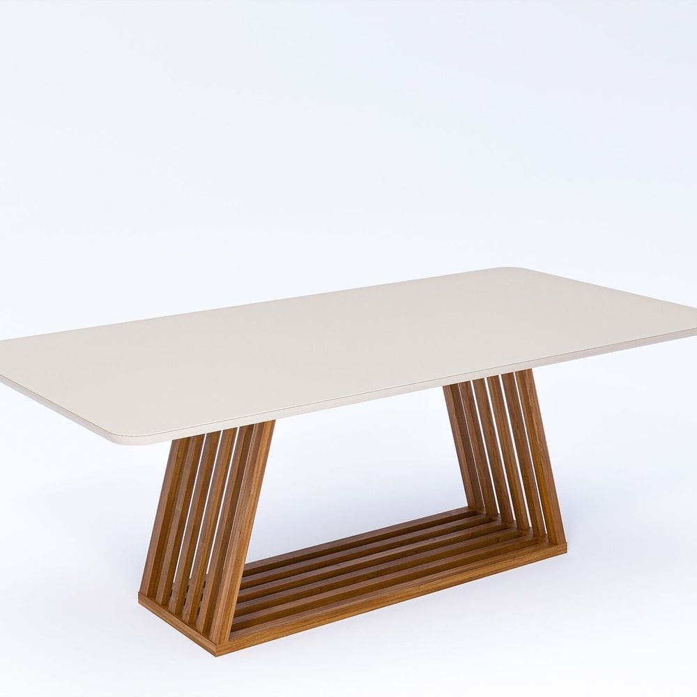 Mesa de Jantar em Madeira Tauari e Mdf com Vidro Pitaia 220cm Madeira/Off White