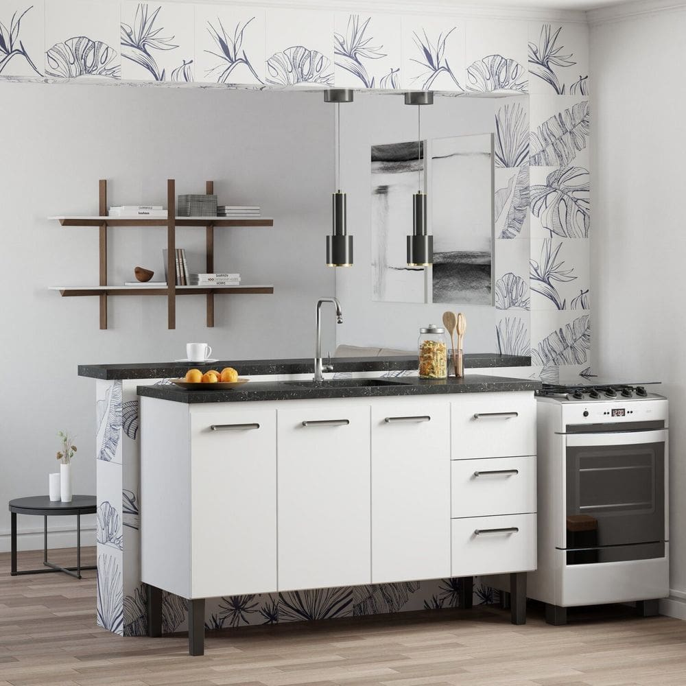 Armário Gabinete para Cozinha em Aço Pia 150cm Novo Vênus Branco