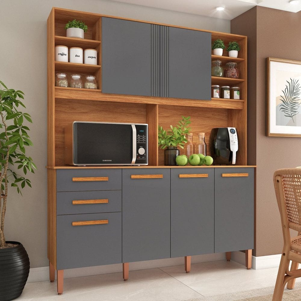 Cozinha 6 Portas 2 Gavetas Malaga Cinamomo/Grafite