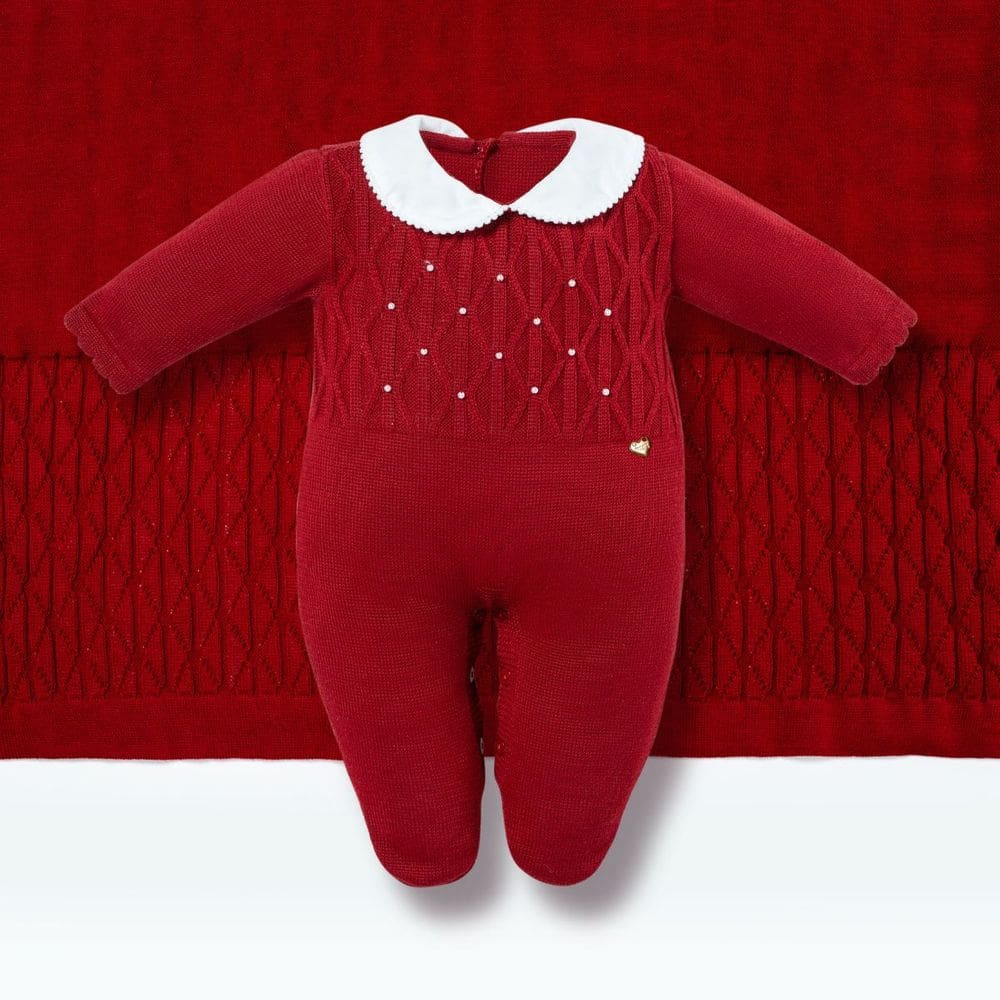 Saída de Maternidade Bebê Menina Tricot Vermelho Pérolas-Hug