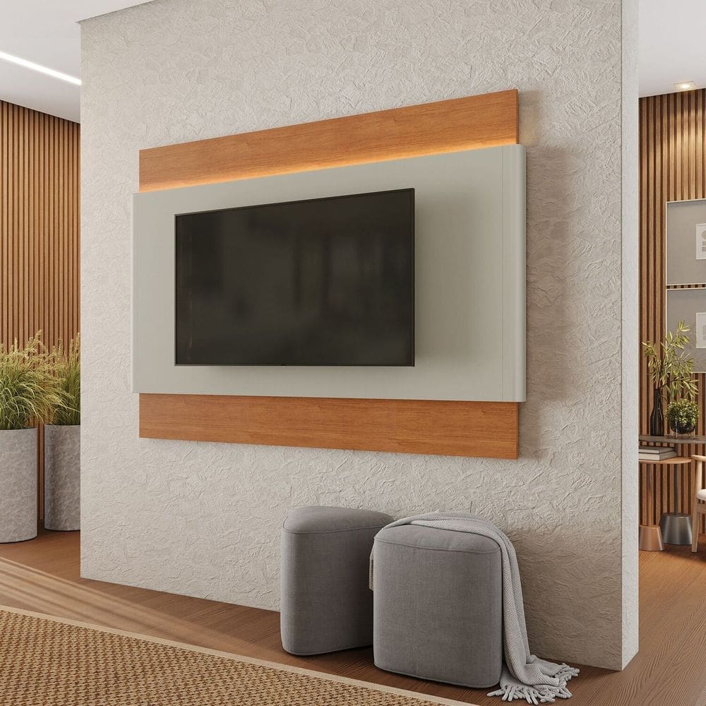 Painel para Tv até 65 Polegadas em Mdf com Iluminação Led Aros 185cm Naturale/Off White