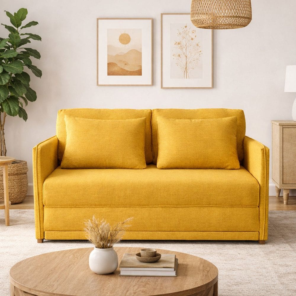 Sofá-cama Casal 152cmx90cm Linho Charlie Amarelo