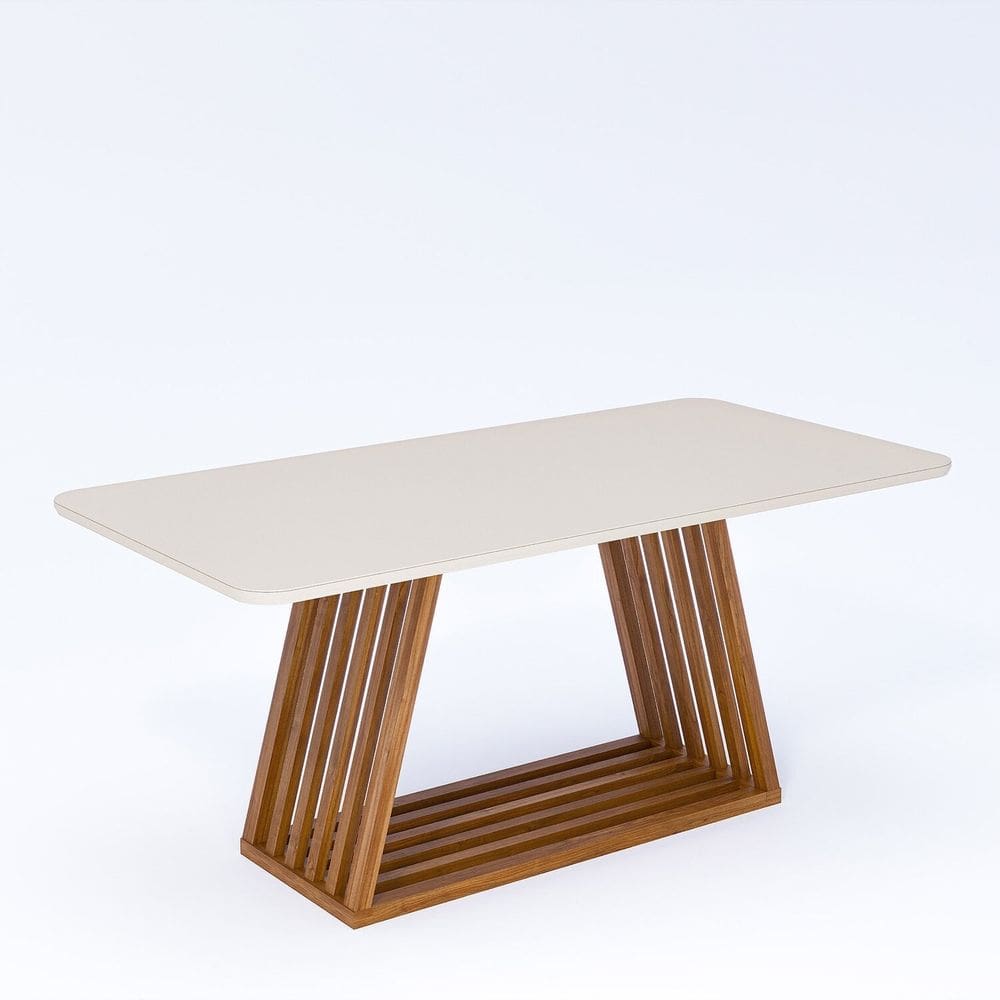 Mesa de Jantar em Mdf e Vidro Temperado 180cm Pitaia Madeira/Off White