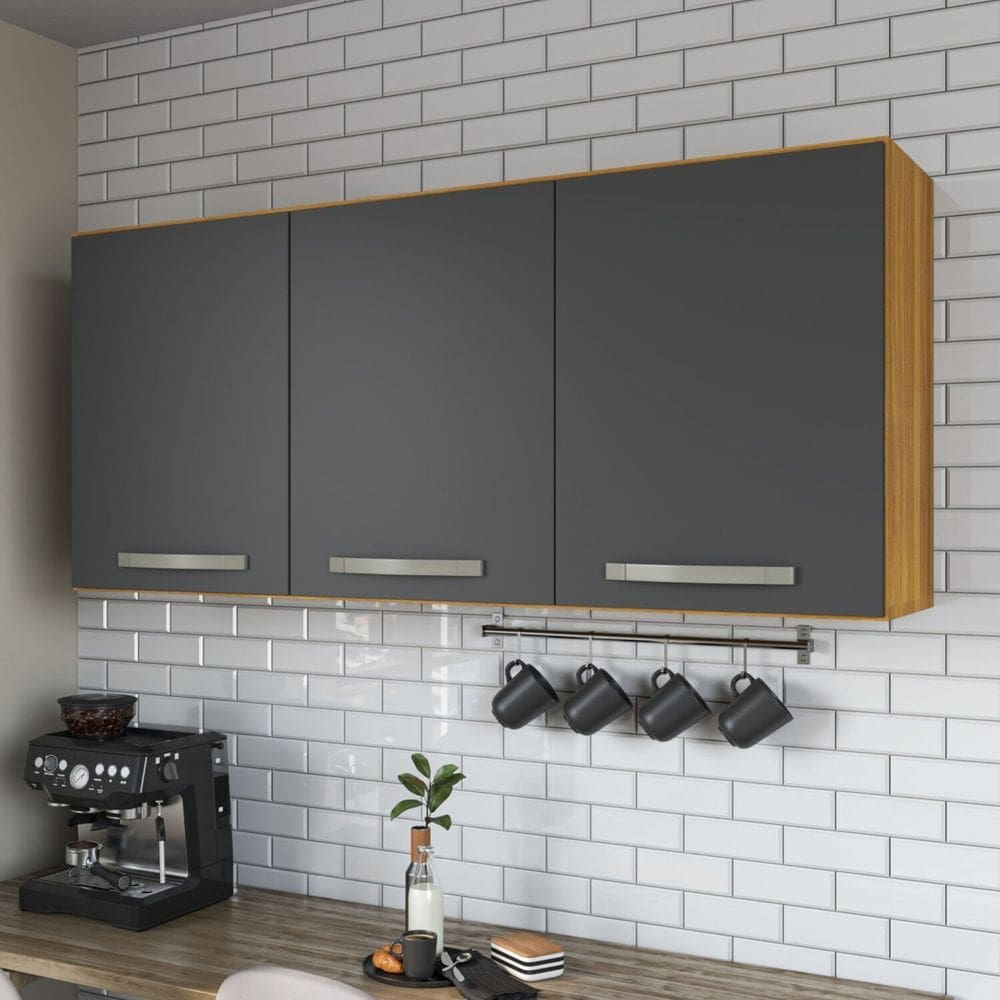 Armário para Cozinha 120cm 3 Portas Mila Freijó/Grafite