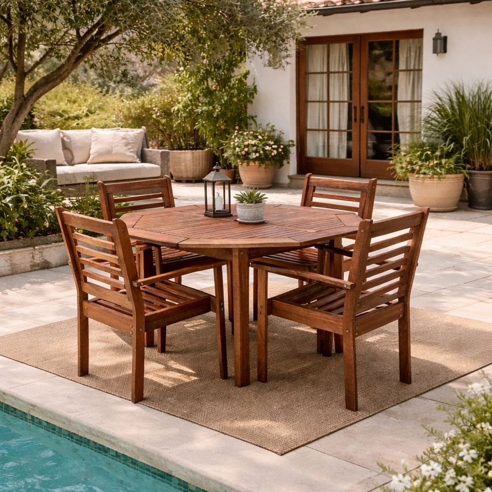 Conjunto Oitavado Mesa e 4 Cadeiras Empilháveis Vivare Marrom