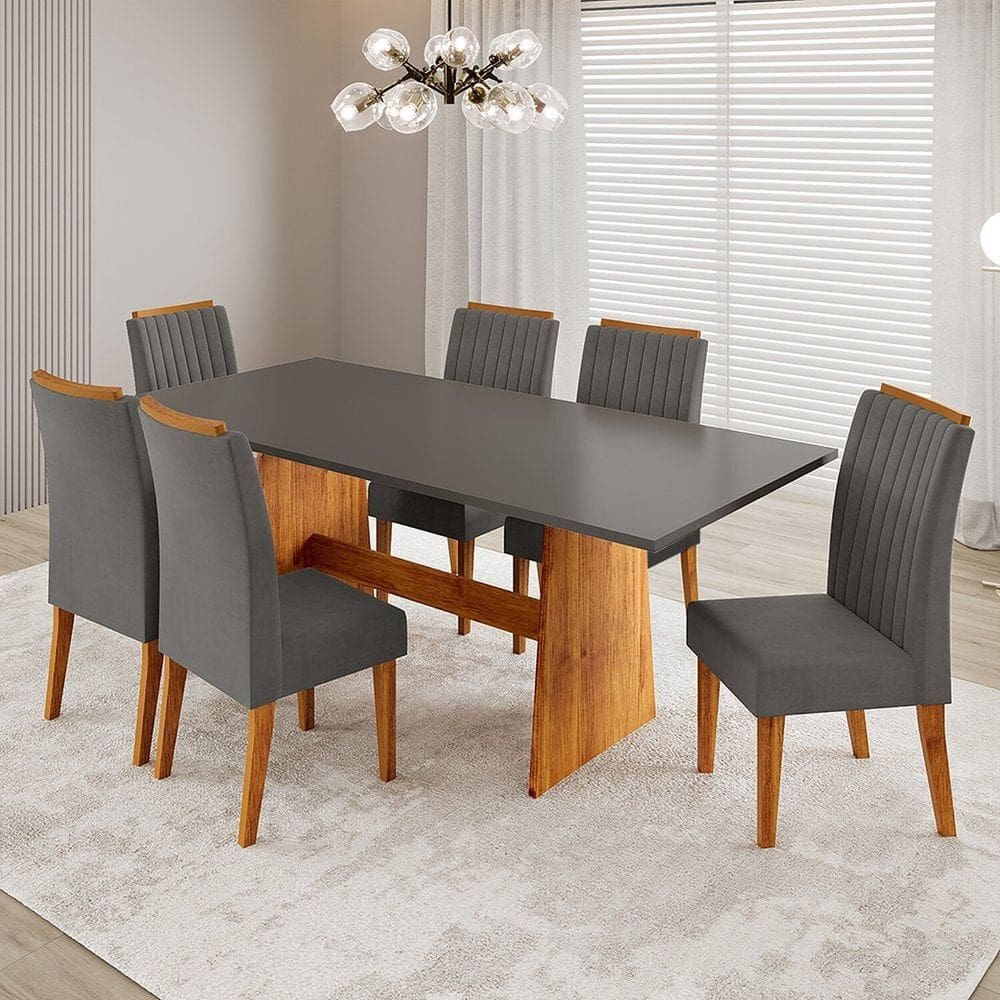 Conjunto de Sala de Jantar 6 Lugares Tampo de Mdp Atria Mel/Cinza