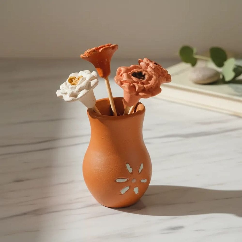 Vaso Decorativo Flores Artificiais Vasinho De Cerâmica Barro