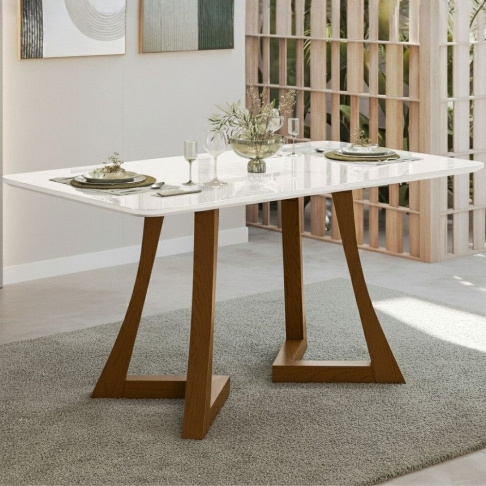 Mesa de Jantar 160cm com Tampo de Vidro Ana Sonetto
