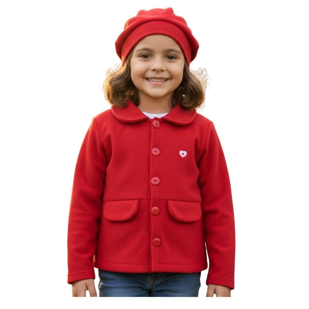 Conjunto Casaco Infantil Menina com Gorro Inverno Fofo