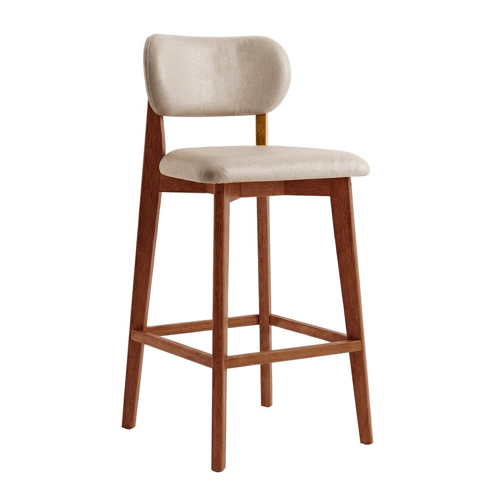 Banqueta em Madeira Laura Estofada Couríssimo Bege CCS