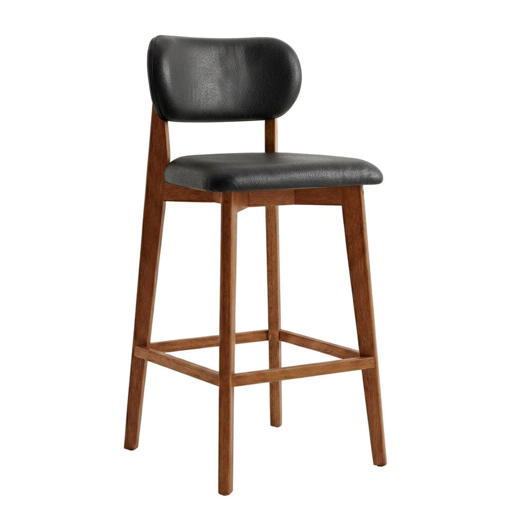 Banqueta em Madeira Laura Estofada Couríssimo Preto CCS