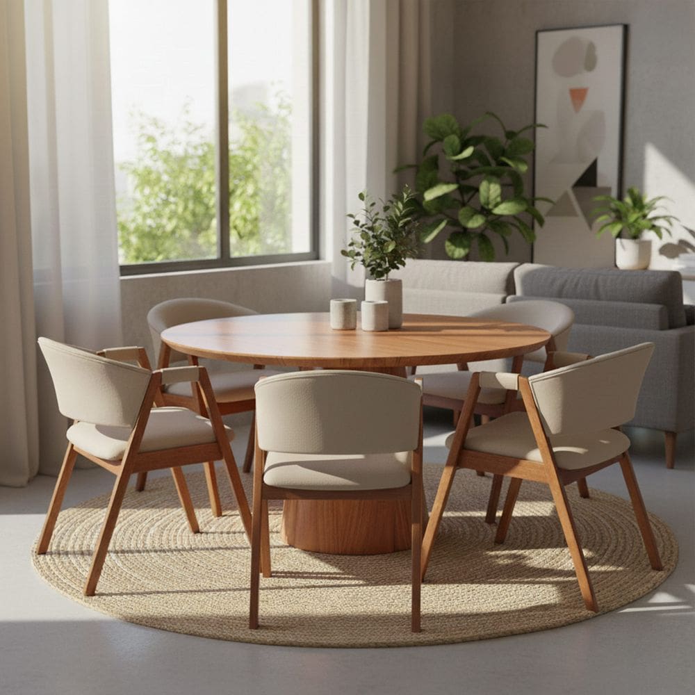 Mesa de Jantar Redonda para 5 Lugares 130cm Liz Base Cone Amadeirado CCS